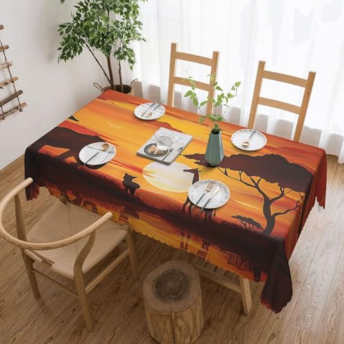 WPUTY Rechteckige Tischdecke mit Elefant und Giraffe im Sonnenuntergang mit dekorativem Spitzenrand, 183 x 137 cm, waschbarer Stoff, Bauernhaus-Tischdecke für Esszimmer, Bankette und Hochzeiten von WPUTY