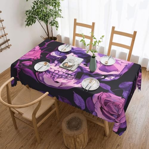 WPUTY Rechteckige Tischdecke mit Rosen- und Totenkopf-Motiv, mit dekorativem Spitzenrand, 183 x 137 cm, waschbarer Stoff, Bauernhaus-Tischdecke für Esszimmer, Bankette und Hochzeiten von WPUTY