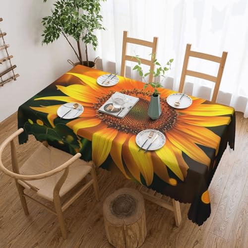 WPUTY Rechteckige Tischdecke mit Sonnenblumen-Motiv, bedruckt, dekorativer Spitzenrand, 183 x 137 cm, waschbarer Stoff, Bauernhaus-Tischdecke für Esszimmer, Bankette und Hochzeiten von WPUTY