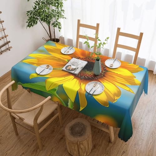 WPUTY Rechteckige Tischdecke mit Sonnenblumen-Motiv, mit dekorativer Spitzenkante, 183 x 137 cm, waschbarer Stoff, Bauernhaus-Tischdecke für Esszimmer, Bankette und Hochzeiten von WPUTY