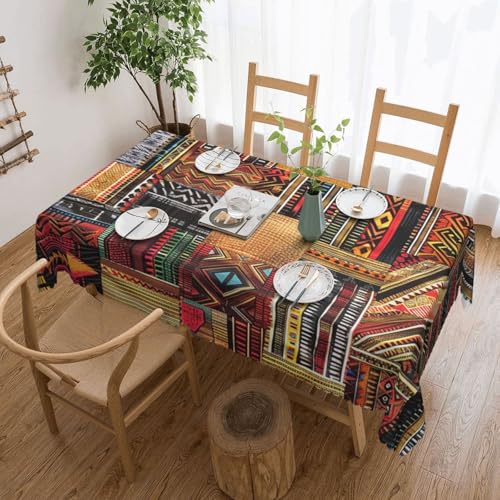 WPUTY Rechteckige Tischdecke mit afrikanischem Textil-Patchwork-Druck, mit dekorativem Spitzenrand, 183 x 137 cm, waschbarer Stoff, Bauernhaus-Tischdecke für Esszimmer, Bankette und Hochzeiten von WPUTY