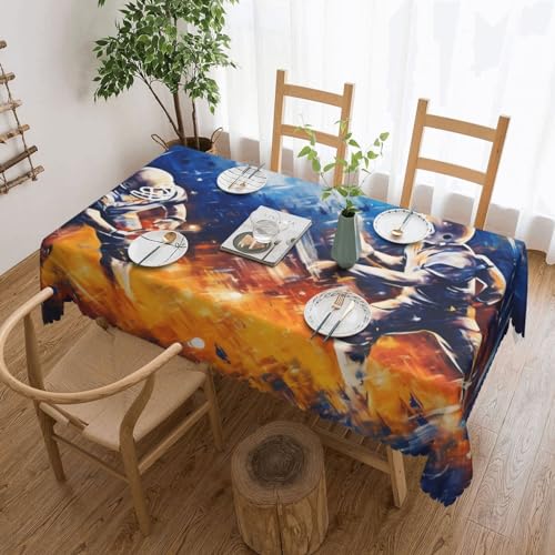 WPUTY Rechteckige Tischdecke mit amerikanischem Fußball, Galaxie, Weltraumspiel, bedruckt, mit dekorativem Spitzenrand, 183 x 137 cm, waschbarer Stoff, Bauernhaus-Tischdecke für Esszimmer, Bankette von WPUTY