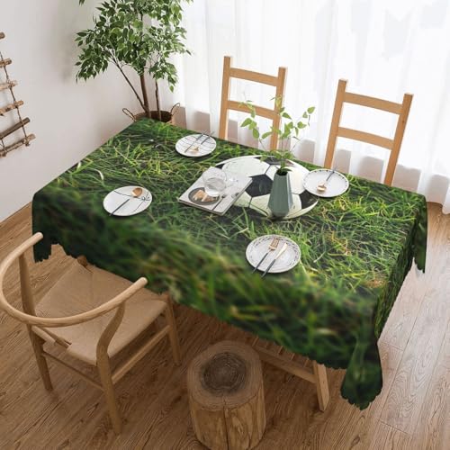 WPUTY Rechteckige Tischdecke mit grünem Grasfußballdruck, mit dekorativem Spitzenrand, 183 x 137 cm, waschbarer Stoff, Bauernhaus-Tischdecke für Esszimmer, Bankette und Hochzeiten von WPUTY