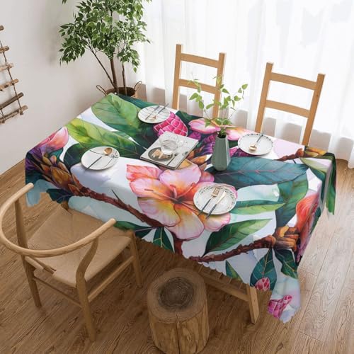 WPUTY Rechteckige Tischdecke mit hawaiianischem Blumen-Kunstdruck, mit dekorativem Spitzenrand, 183 x 137 cm, waschbarer Stoff, Bauernhaus-Tischdecke für Esszimmer, Bankette und Hochzeiten von WPUTY