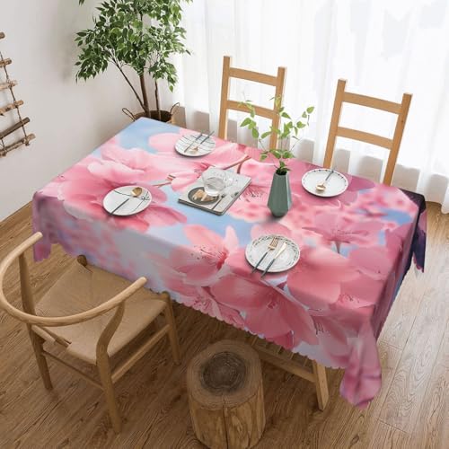 WPUTY Rechteckige Tischdecke mit rosa Kirschblüten und dekorativem Spitzenrand, 183 x 137 cm, waschbarer Stoff, Bauernhaus-Tischdecke für Esszimmer, Bankette und Hochzeiten von WPUTY