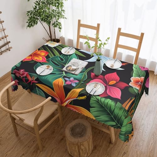 WPUTY Rechteckige Tischdecke mit tropischen Blumen und dekorativem Spitzenrand, 183 x 137 cm, waschbarer Stoff, Bauernhaus-Tischdecke für Esszimmer, Bankette und Hochzeiten von WPUTY