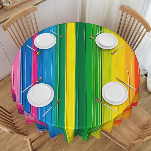 WPUTY Runde Tischdecke mit Regenbogenfarbenen, gestreiften, dekorativer Spitzenrand, 152,4 cm, waschbar, für Esszimmer, Bankette, Hochzeiten von WPUTY