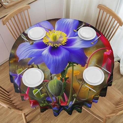 WPUTY Runde Tischdecke mit schönem Blumen-Kunstdruck, mit dekorativem Spitzenrand, 152,4 cm, waschbar, für Esszimmer, Bankette, Hochzeiten von WPUTY