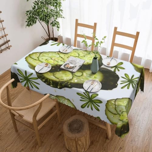 WPUTY Sushi Dill Pickles bedruckte rechteckige Tischdecke mit dekorativem Spitzenrand, 183 x 137 cm, waschbarer Stoff, Bauernhaus-Tischdecke für Esszimmer, Bankette und Hochzeiten von WPUTY