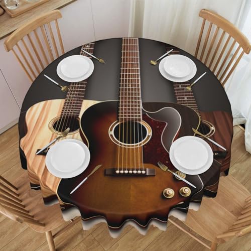 WPUTY Tischdecke, Motiv: Gitarre, rund, mit dekorativem Spitzenrand, 152,4 cm, waschbar, für Esszimmer, Bankette, Hochzeiten von WPUTY