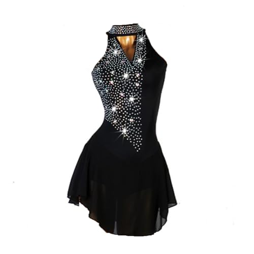 WQZzjm Eiskunstlaufkleid, bequemes Wettkampfkostüm mit Strass-Netzstoff, gymnastisches, lyrisches Ballett-Tanztrikot, Eislaufkleid (Schwarz, 3XL) von WQZzjm