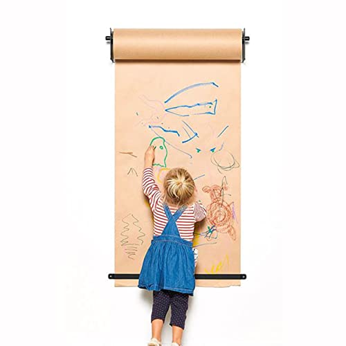 WQZzjm Kraftpapierspender und -Schneider zur Wandmontage für Kinder – Stabiler schwarzer Halter und 50 m Lange braune Papierrolle, zum Bemalen, (Größe: 37 cm breit) (37 cm breit) von WQZzjm