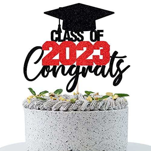 WRACKKIAR Tortenaufsatz mit Aufschrift "Congrats Grad 2023", Aufschrift "Congrats Grade 5,138.4 cm, Happy Graduation, Glitzer, Diplom, Abschlussfeier, Kuchenpicker (rot) von WRACKKIAR