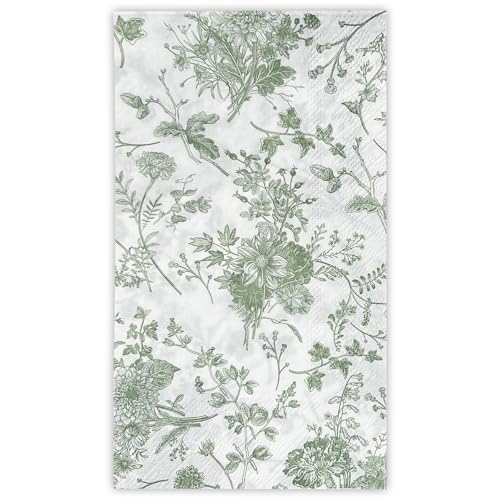 WRAPAHOLIC 50 x Salbeigrün Blumen Gäste-Servietten – Salbeigrün und Weiß Toile-Papierservietten für Braut- und Babypartys, Teepartys, Gartenpartys, Geburtstagsfeiern – 10 x 20 cm von WRAPAHOLIC