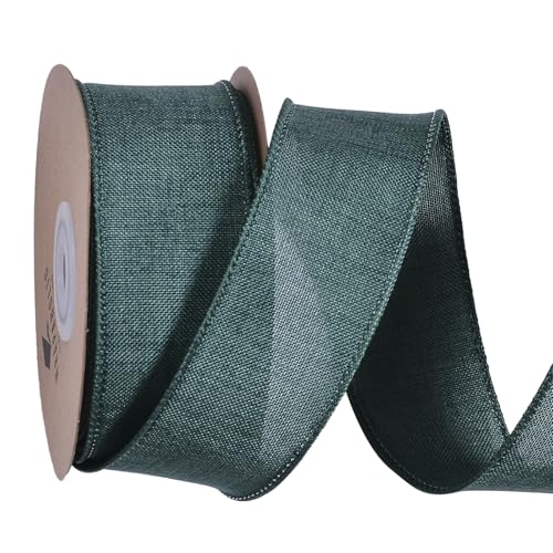 WRAPAHOLIC Juteband mit Drahtrand, 3,8 cm, 9,1 m, durchgehende Rollen für große Schleifen, Kranz, Baum, Outdoor-Dekoration, Waldgrün von WRAPAHOLIC