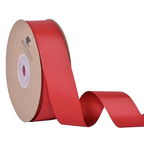 WRAPAHOLIC Ripsband, 2,5 cm, Rot, Premium-Bastelband für Geschenkverpackungen, Blumensträuße, Hochzeitseinladungen, Karten, Party-Dekoration von WRAPAHOLIC