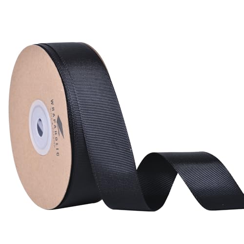 WRAPAHOLIC Schwarzes Ripsband, 2,5 cm, 22,7 m, Premium-Bastelband für Geschenkverpackungen, Blumensträuße, Hochzeitseinladungen, Karten, Party-Dekoration von WRAPAHOLIC