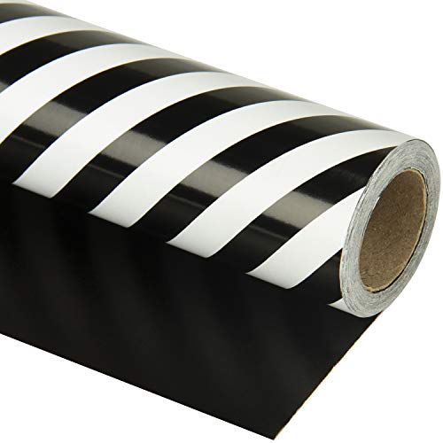 WRAPAHOLIC Wendbares Geschenkpapier - Streifen-Design für Geburtstag, Urlaub, Hochzeit, Babyparty, Geschenkpapier - 76,2 cm x 10 m schwarz von WRAPAHOLIC