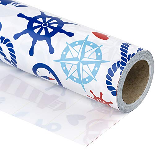 WRAPAHOLIC Wrapping Paper Roll - Nautical Element Anchor Design, Perfect for Birthday, Holiday, Wedding, Baby Shower Wrap - 30 inch x 33 feet von WRAPAHOLIC