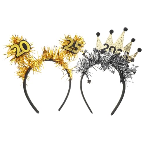 WRITWAA 2 Stück 2025 2025 Stirnband Frohes neues Jahr Schärpe Silvester Partyhut Neujahrs-Haarband Festliches Kopfband Frohes neues Jahr Partyschmuck Silvester Partyhüte das Haustier von WRITWAA