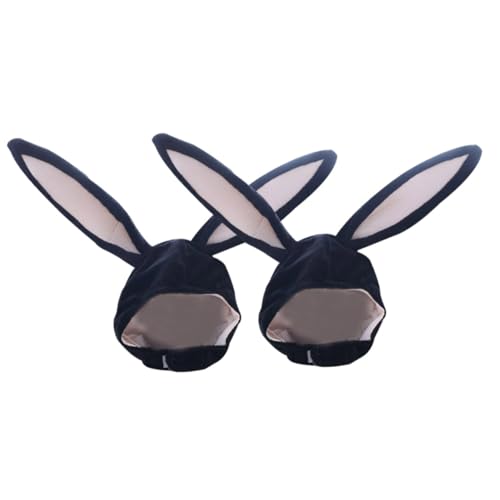 WRITWAA 2St Kaninchen Kopfbedeckung Mütze Ohren Stirnband Erwachsene Ohrenhaube Wolfsohren Hund Fuchs kaninchenohren rabbit ears bunny ears Partykostüm Hut Ostervorräte Plüschstoffe Black von WRITWAA