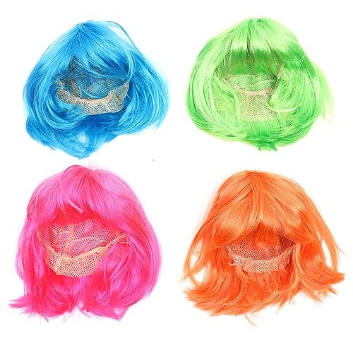 WRITWAA 4 Stück Kostümhaarperücken Lustige Partyperücken Flippige Sonnenbrille Cosplay Perücken Für Den Urlaub Neonblaue Crazy-hair-perücke Buntes Cosplay Falsche Haare Hochtemperaturdraht von WRITWAA