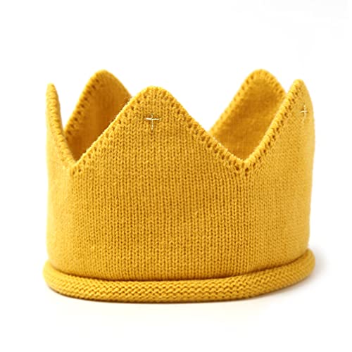 WRITWAA Hut Für Kinder Baby Junge Mädchen Krone Hut Baby Geburtstag Party Krone Stirnband Mütze Gestrickt Häkelmütze Winter Warme Beanie Mütze Für Kinder Kinder Mädchen Jungen Gelb Medium von WRITWAA