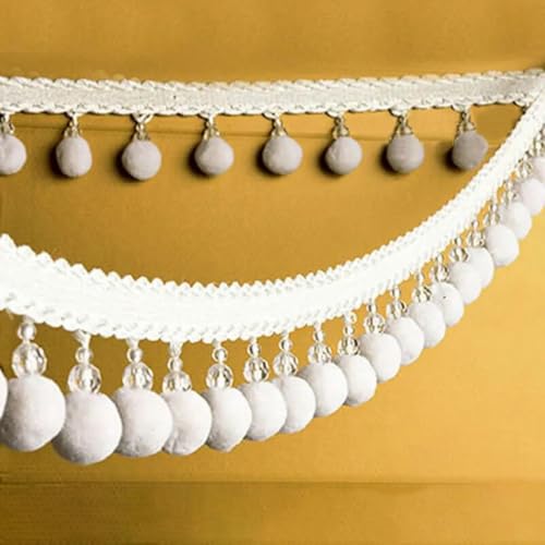 1 Meter Vorhangquaste Pom Pom Bälle Trimmen Bommel Trim Kristall Fransen DIY Nähen Band Home Dekorative Accessoires - Weiß von WRJLIN