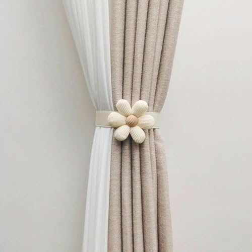 1 x moderne und minimalistische Blumenvorhänge mit Trägern und Gummibändern, Vorhangschlösser, Vorhangschnur-Clips, Heimdekoration, beige-eins von WRJLIN