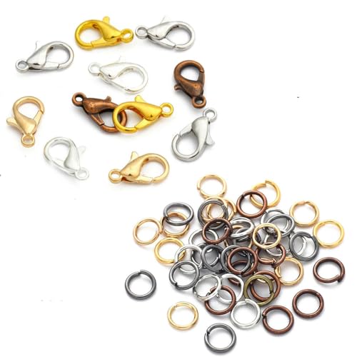 100–700-teiliges Set mit offenen Biegeringen mit Karabinerverschluss für Armband- und Halskettenverbinder, Schmuckherstellung, DIY-Kit, verschiedene Farben, 300 Stück von WRJLIN