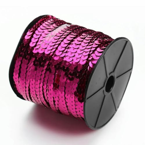 100 Yards/Lot 6 mm PVC-Paillettenband, runde Paillettenschnüre auf Rolle, zum Aufnähen auf Besatz für Heimwerker, Basteln, Geschenke, handgefertigte Kleidung, Zubehör, Hot Pink, 6 x 6 mm, 100 Yards von WRJLIN