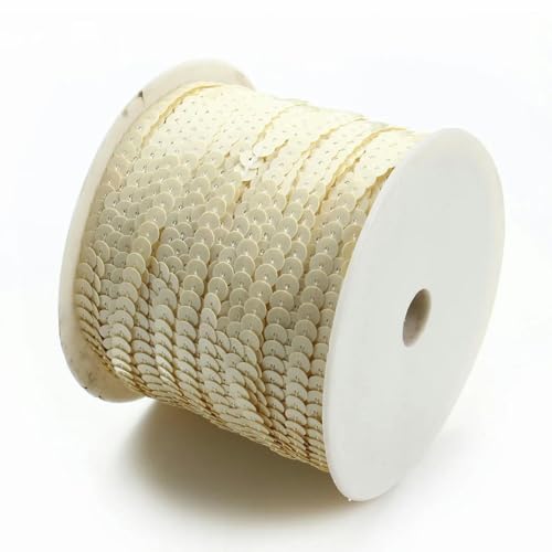 100 Yards/Lot 6 mm PVC-Paillettenband, runde Paillettenschnüre auf Rolle zum Aufnähen für Heimwerker, Basteln, Geschenke, handgefertigte Kleidung, Zubehör, Beige, 6 x 6 mm, 100 Yards von WRJLIN