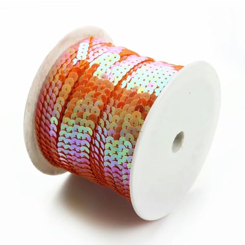 100 Yards/Lot 6 mm PVC-Paillettenband, runde Paillettenschnüre auf Rolle zum Aufnähen für Heimwerker, Basteln, Geschenke, handgefertigte Kleidung, Zubehör, Orange, 6 x 6 mm, 100 Yards von WRJLIN