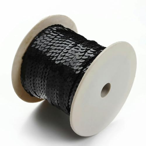 100 Yards/Lot 6 mm PVC-Paillettenband, runde Paillettenschnüre auf Rolle zum Aufnähen für Heimwerker, Basteln, Geschenke, handgefertigte Kleidung, Zubehör, Schwarz, 6 x 6 mm, 100 Yards von WRJLIN