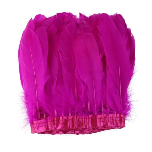 2 Meter/Packung, weißer Fransenbesatz aus Gänsefedern, natürliches Gänsefederband für Partykleider, Nähdekorationsgürtel, 15–20 cm, Rosa, 13–18 cm von WRJLIN