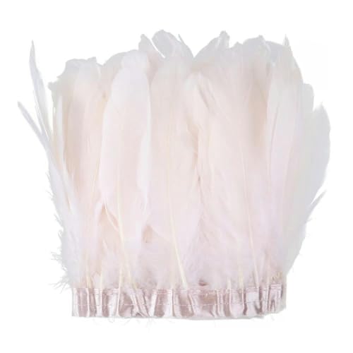 2 Meter/Packung Fransenbesatz aus weißen Gänsefedern, natürliches Gänsefederband für Partykleider, Nähdekorationsgürtel, 15–20 cm, Lotusrosa, 13–18 cm von WRJLIN