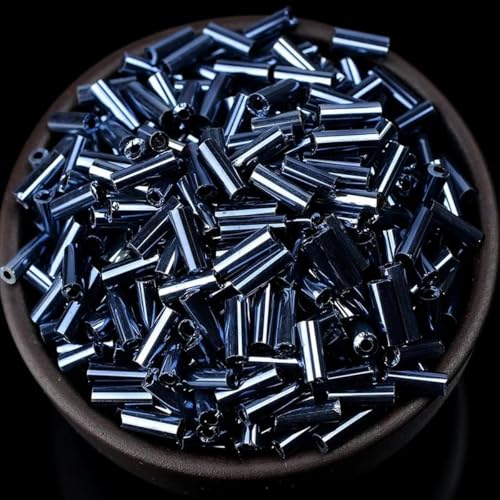 20 g/Los 4,5 mm 6 mm Farben Lange Trompeten Lose Glasperlen Spacer Tube Perlen für Schmuckherstellung DIY Kleidung Nähen Verzierung-metallic blau-20 Gramm 4,5 mm lang von WRJLIN