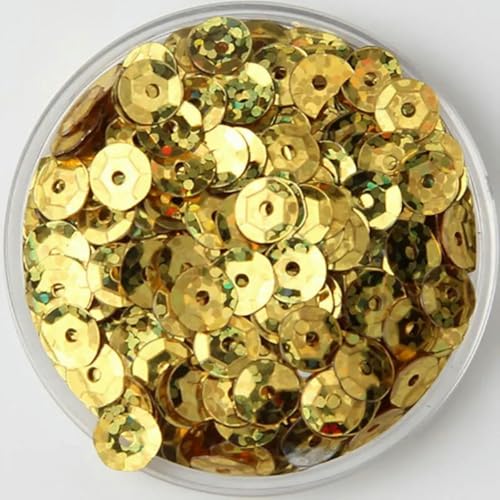 3 mm, 4 mm, 5 mm, 6 mm, konkave, runde, lose PVC-Pailletten, zum Nähen, Basteln, Dekoration, Kleidung, Schuhe und Hüte, DIY-Pailletten-Lasergold-10 mm, 20 g von WRJLIN