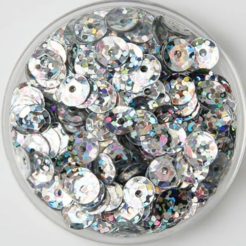 3 mm, 4 mm, 5 mm, 6 mm, konkave, runde, lose PVC-Pailletten, zum Nähen, Basteln, Dekoration, Kleidung, Schuhe und Hüte, DIY-Pailletten-Lasersilber-8 mm, 20 g von WRJLIN