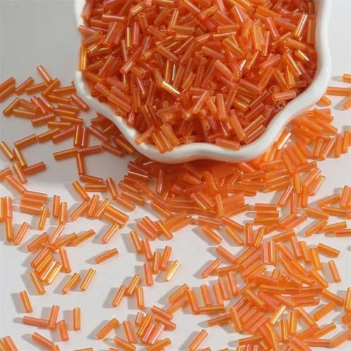 300 Stück/Los 2 x 7 mm Kristall lange Röhrenperlen gefüttert Bugle Tschechische Glasperlen Spacer Perlen für Schmuckherstellung DIY-Orange Rot von WRJLIN