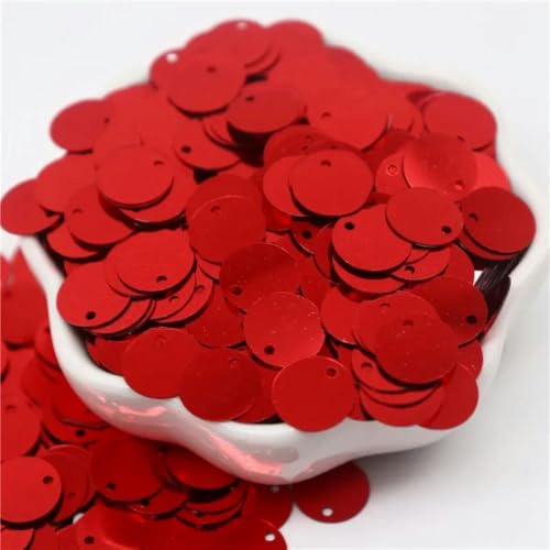 Größere Pailletten, 10, 15, 20, 25, 30 mm, PVC, flach, rund, lose Pailletten, Nähzubehör für Kleidungsstücke, rot, 20 mm, 20 g, 180 Stück von WRJLIN