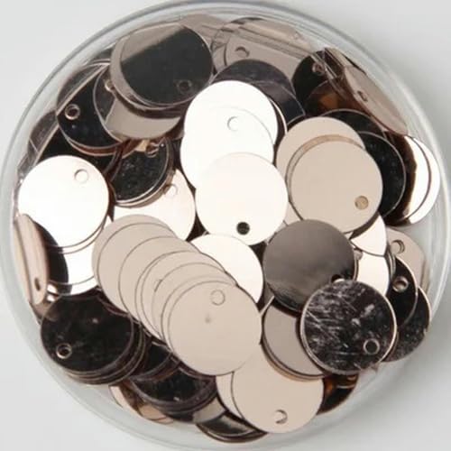 Pailletten, 10 mm, 15 mm, 20 mm, 25 mm, 30 mm, PVC, flach, rund, lose Pailletten, Näh- und Bastelzubehör mit 1 seitlichem Loch, 10 g, Champagner, 25 mm, 10 g von WRJLIN