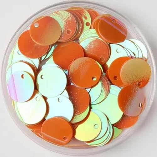 Pailletten, 10 mm, 15 mm, 20 mm, 25 mm, 30 mm, PVC, flach, rund, lose Pailletten, Nähzubehör mit 1 seitlichem Loch, 10 g, A Orange, 20 mm, 10 g von WRJLIN