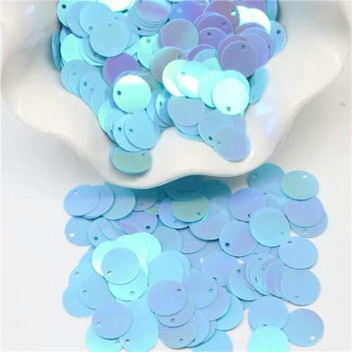 Pailletten, 10 mm, 15 mm, 20 mm, 25 mm, runde Pailletten, Löcher, Konfetti, Dekoration, DIY-Schmuck, Kleidung, Taschenzubehör, 10 g, ab blau, 15 mm, 10 g von WRJLIN