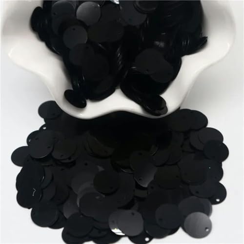 Pailletten, 10 mm, 15 mm, 20 mm, 25 mm, runde Pailletten, Löcher, Konfetti, Dekoration, DIY-Schmuck, Kleidung, Taschenzubehör, 10 g, schwarz, 20 mm, 10 g von WRJLIN