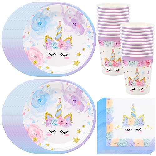 48 Stück Einhorn Party Set, 16 Gäste Einhorn Geburtstag Geschirr Kit Einhorn Partyzubehör Geburtstagsdeko Set für Kinder Geburtstagsparty Baby Shower Hochzeit (Unicorn) von WSAMJIN