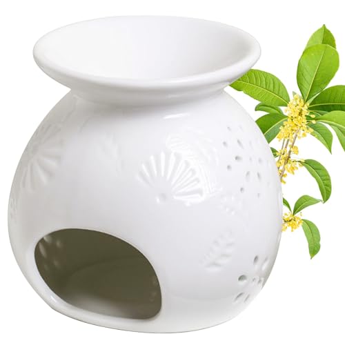 Keramik Duftlampe, Aromalampe mit Kerzenhalter, Botanisch Form Aroma Diffusor Teelichthalter Räucher Zubehör für Duftöl, Blumenmuster Aroma Diffuser - 11×11,3×11cm von WSAMJIN