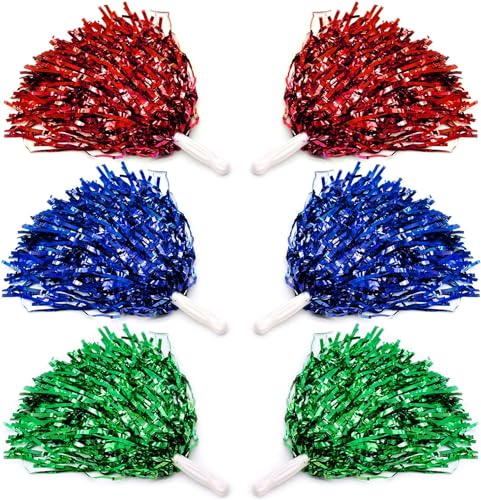 WSAMJIN 6 Stück Cheerleader Pompons Handle, Kunststoff Cheerleading Pom Poms Bunte Pompons Handblumen Sport Pompons Cheers für Sportveranstaltungen, Ballspiele, Tänze, Karnevalspartys Verwendet von WSAMJIN