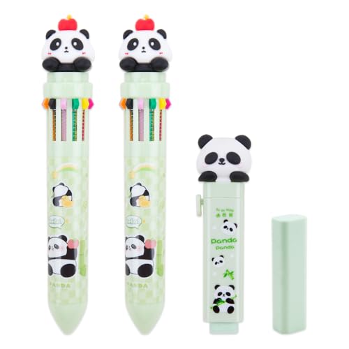 WSDMAVIS 1 Set niedlicher Panda einziehbarer Radiergummi mit mehrfarbigem Kugelschreiber, Kombi, Kawaii, austauschbarer Gummikern, für Büro und Partygeschenke von WSDMAVIS