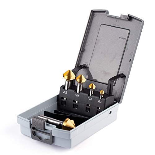 WSH-TOOLS Kegelsenker Set 5-teilig Titan-beschichtet 6,3 mm - 25mm HSS-G 90° Winkel in Rosebox von WSH-TOOLS